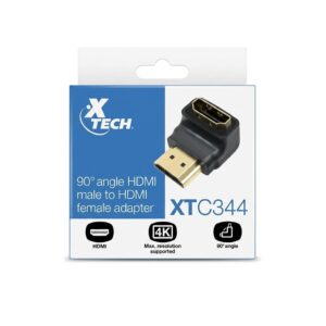 Conector Hdmi X-Tech Macho-Hembra en Angulo 90 Grados.